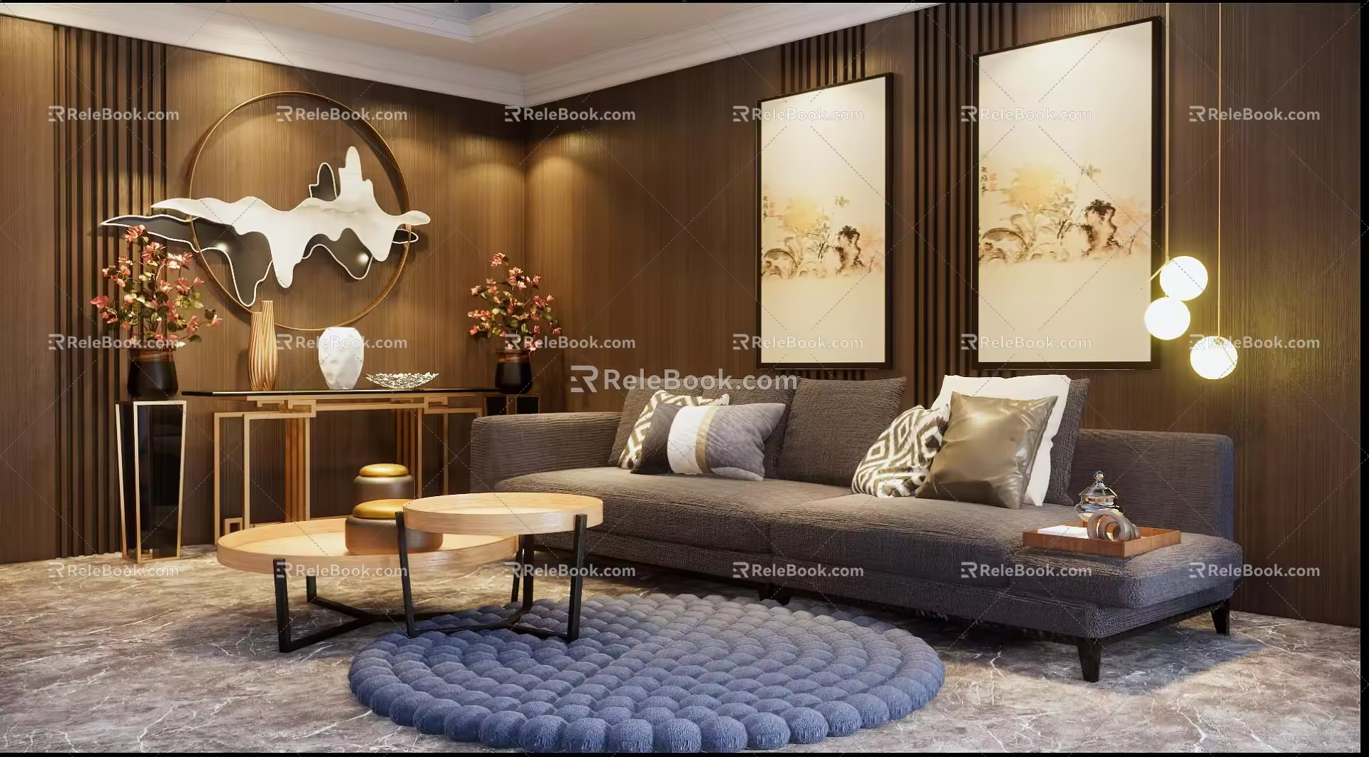 Modern Multi-person Sofa Home Sofa Coffee Table Combination Side Cabinet Entrance Cabinet Chandelier Set 3d model