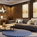 Modern Multi-person Sofa Home Sofa Coffee Table Combination Side Cabinet Entrance Cabinet Chandelier Set 3d model