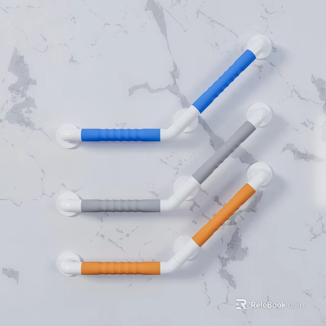 Non Slip Grab Bars In Blue Gray Orange With White Base For Safety 3d model 