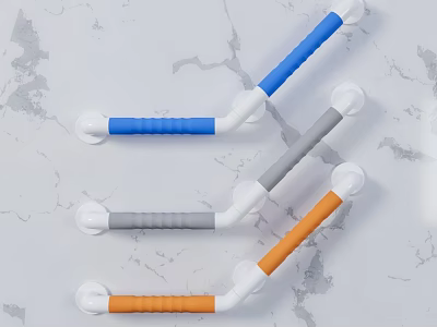 Non Slip Grab Bars In Blue Gray Orange With White Base For Safety 3d model
