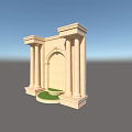 Classical Garden Wall With Stone Columns Arched Design And Green Lawn Base 3d model