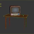 Vintage Television Placed On Wooden Table With Retro Design
