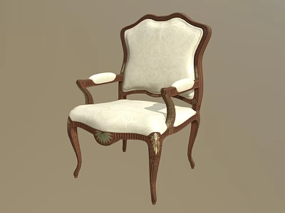 Vintage Accent Chair with Carved Wooden Frame Armrests Light Upholstery and Curved Legs 3d model