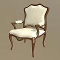 Vintage Accent Chair with Carved Wooden Frame Armrests Light Upholstery and Curved Legs
