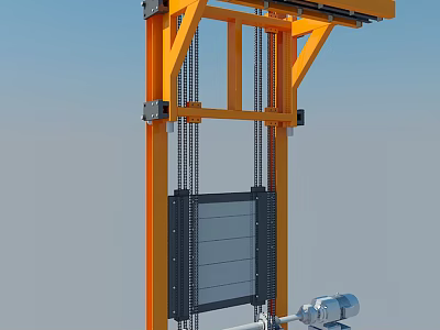 Industrial Lifting Equipment With Yellow Metal Frame Chain System And Electric Motor Platform Panel 3d model