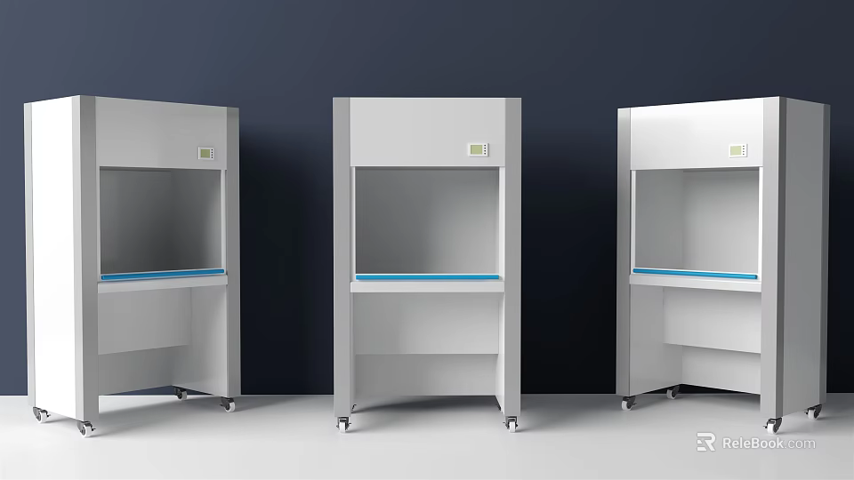 Modern Functional Worktables with Silver Frame Blue Countertops and Wheels for Lab Use 3d model 