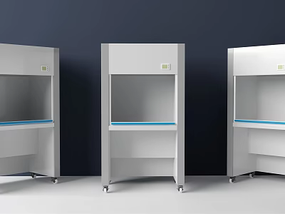 Modern Functional Worktables with Silver Frame Blue Countertops and Wheels for Lab Use 3d model
