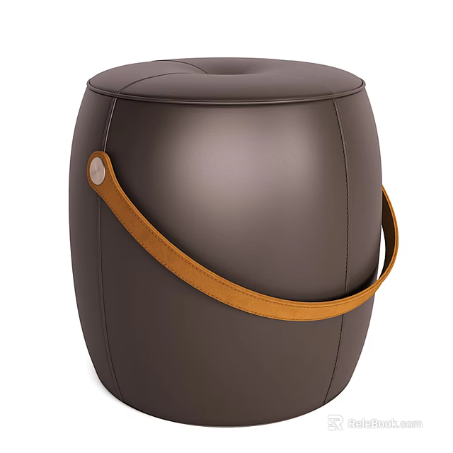 Brown Leather Sofa Stool with Decorative Strap and Modern Design Elements 3d model 