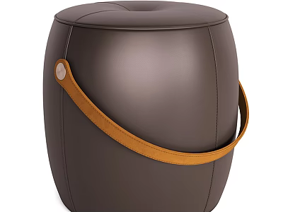 Brown Leather Sofa Stool with Decorative Strap and Modern Design Elements 3d model