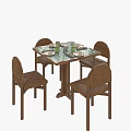 Classic Wooden Dining Table And Chairs Set With Plates Glasses And Cutlery