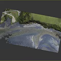 Detailed Terrain Model with Water Bodies Green Vegetation Pathways and Sandy Shores