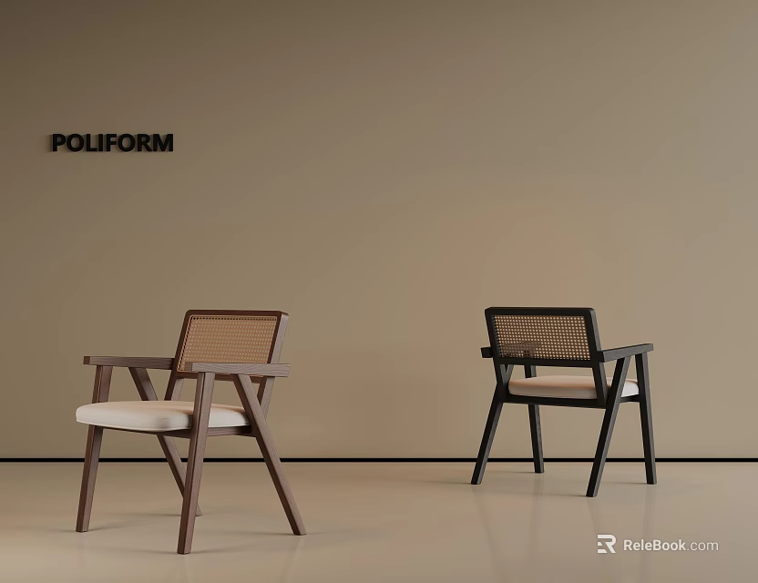 Modern Single Chair with Wooden Frame Armrest and Woven Backrest from POLIFORM 3d model 