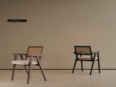 Modern Single Chair with Wooden Frame Armrest and Woven Backrest from POLIFORM 3d model