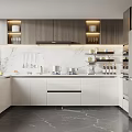 Modern Kitchen Interior With Gray And White Cabinets Marble Countertop And Built-in Appliances