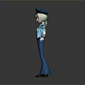 Woman Police Officer In Blue Uniform Standing With Hands On Hips