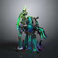 Game And Movie Character With Glowing Green Purple Accents Ornate Robe Tentacle Arms And Spear