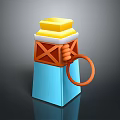 3D Decorative Structure With Blue Base Brown Frame White Yellow Top And Orange Coiled Ring 3d model