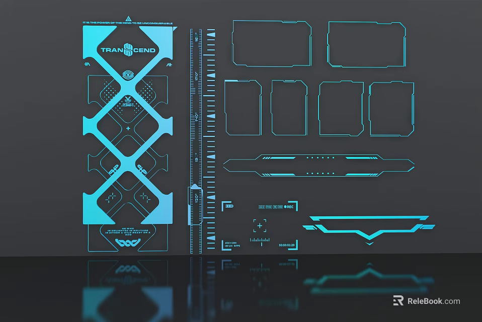Blue Tech Style Wall Decor Design With Geometric Patterns And Different Shapes Frames 3d model 