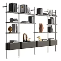 Modern Elegant Bookcase With Open Shelves Drawers Books And Decorative Items