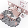 Soft Pink Double Bed Interior With Round Side Tables And Hanging Lamps