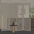 White Laser Cut Folding Room Divider with Geometric Patterns for Modern Interior Decor 3d model