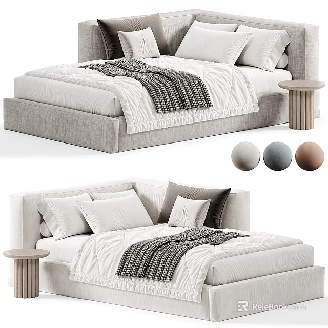Modern Light Gray Bed Interior With Bedding Pillows Side Table And Color Options 3d model 