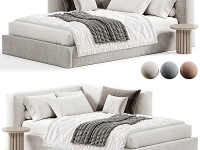 Modern Light Gray Bed Interior With Bedding Pillows Side Table And Color Options 3d model