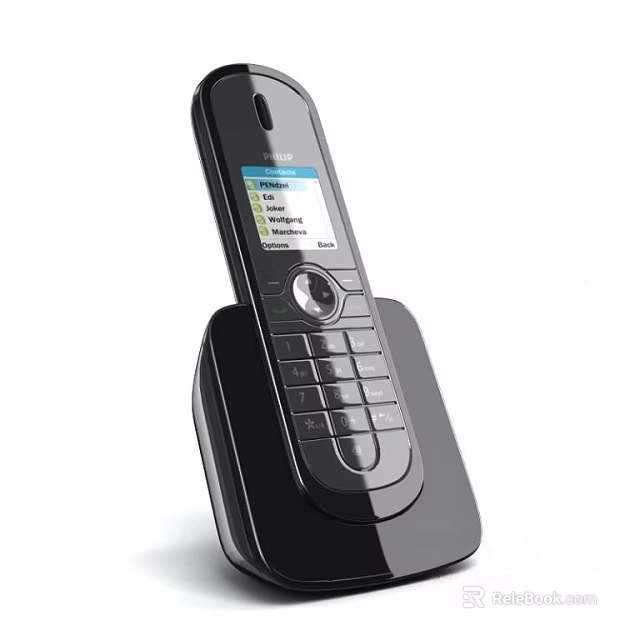 Modern Black Digital Cordless Phone with Charging Dock and Screen Display Handset 3d model 
