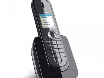 Modern Black Digital Cordless Phone with Charging Dock and Screen Display Handset 3d model
