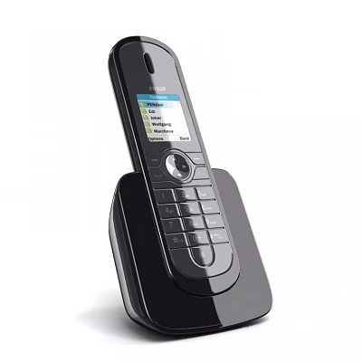 Modern Black Digital Cordless Phone with Charging Dock and Screen Display Handset 3d model
