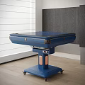 Blue Entertainment Table With Drawers On Wheels And Pink Accent In Modern Interior