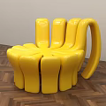 Yellow Outdoor Chair with Unique Curved Structure on Wooden Floor Modern Space