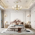 Luxurious Bedroom Interior Design With Ornate Ceiling Chandelier Upholstered Headboard Nightstands And Rug
