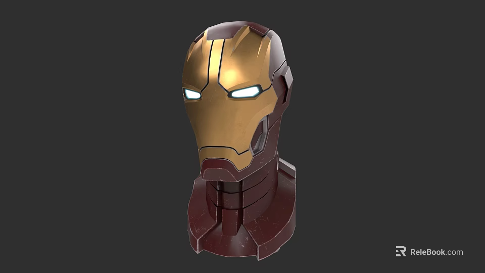 Iron Man Helmet 3D Model Marvel Movie Character with Red Gold Design and Glowing Eyes 3d model 
