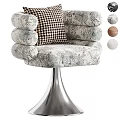 Floral Pattern Accent Chair With Black And White Checkered Pillow And Metal Base