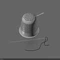 Essential Sewing Household Items For Daily Tasks With Metal Thimble Silver Needle And Black Thread