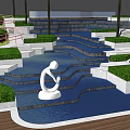 Modern Garden Landscape Design With Water Pool Steps Trees And Green Pathways 3d model