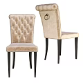 Beige Tufted Chairs With Backrest Metal Ring And Black Legs
