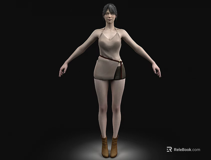 Female Game Character 3D Model With Light Outfit And Brown Boots 3d model 