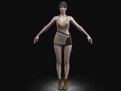 Female Game Character 3D Model With Light Outfit And Brown Boots 3d model