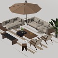 Modern Outdoor Sofa Coffee Table Leisure Chair Sunshade Green Plant Ornaments 3d model