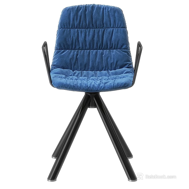 Blue Padded Accent Chair With Modern Design And Black Metal Legs 3d model 