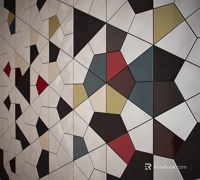 Artistic Modern Interior Wall Design With Colorful Geometric Polygonal Tile Patterns 3d model
