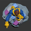 Game Movie Character With Blue Yellow Costume Red Hair Standing Pose Colorful Base 3D Sculpture