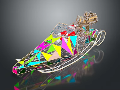 Colorful Geometric Transparent Structure With Multicolored Triangles Metal Frame And Reflective Base 3d model