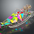 Colorful Geometric Transparent Structure With Multicolored Triangles Metal Frame And Reflective Base