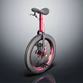 Red Frame Unicycle with Black Seat and Large Wheel Design 3d model