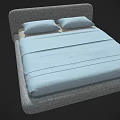 Modern Upholstered Double Bed With Gray Frame Light Blue Sheet And Pillows