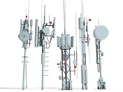 Public Facility Telecommunication Towers With Signal Antennas Dish Equipment And Ladders 3d model