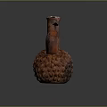 Ancient Handcrafted Sculpted Pottery Vase With Double Handles And Detailed Textured Base
